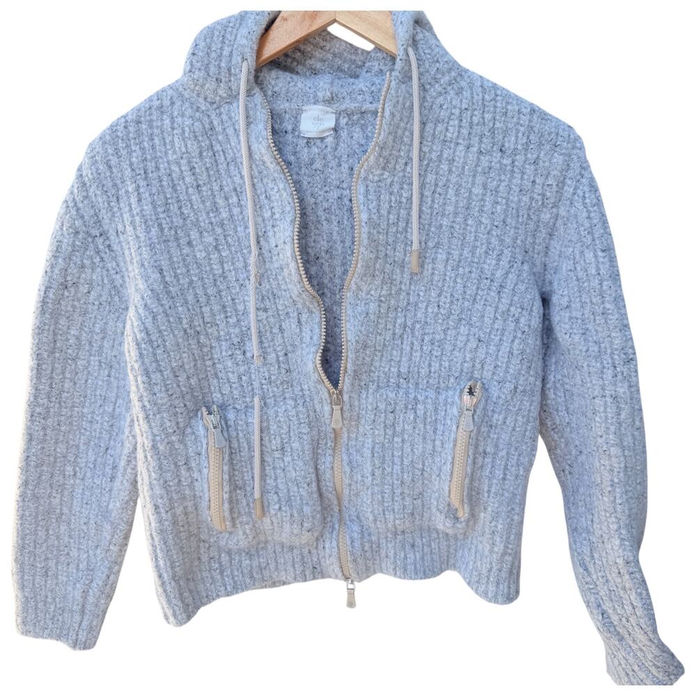Eleventy Wool Blend Zip Hoodie Womens XL Gray Luxury Knit Jacket Italy